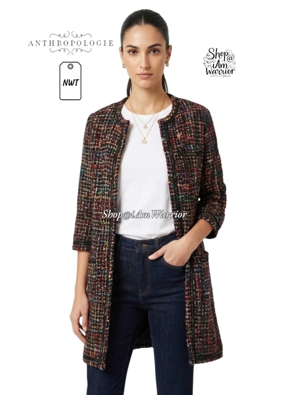 Anthropologie NWT rainbow nubby tweed open jacket *shop@iamwarrior